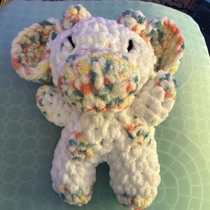 Handmade Crochet Cow Big Ears Confetti Chunky Knit Unique Festive Chenille